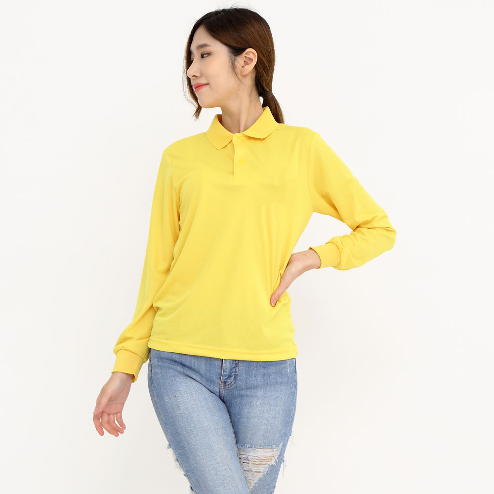 (16color)에어로쿨기능성(포켓없음)노랑긴팔티셔츠 업소 카페 식당 단체복 홀서빙복 - 상세 이미지 2