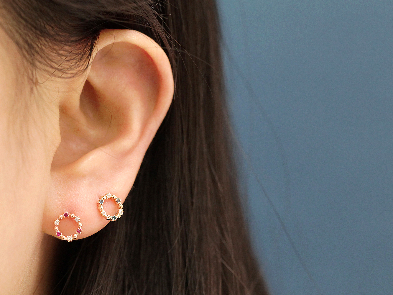 ミニマルピアス 14K サークルキュービックレスピアス