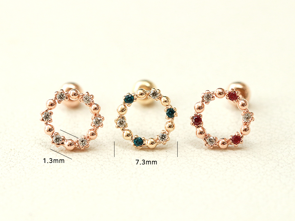 ミニマルピアス 14K サークルキュービックレスピアス