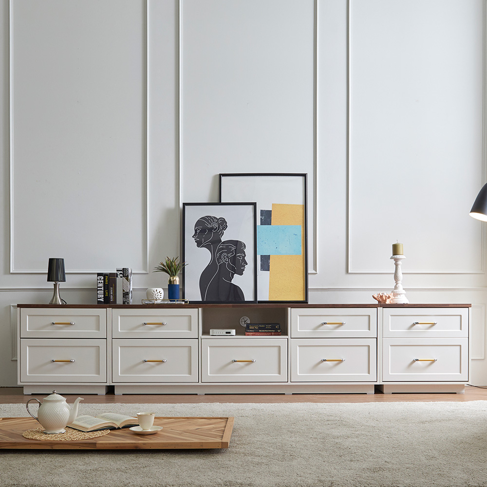 장인가구 엘브 높은 티비 다이 선반 서랍 와이드 슬림 AV 거실장 1800