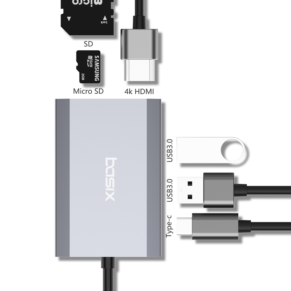 베이식스 C타입 USB 3.0 M-mini 6포트 맥북 프로 허브 아이패드 HDMI