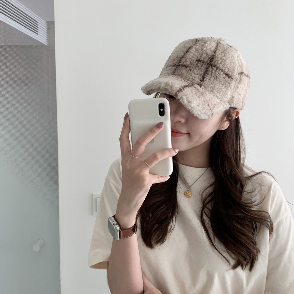 귀여운 체크 양털 뽀글이 볼캡 후리스 대두 볼캡 커플 남자 여자 겨울모자