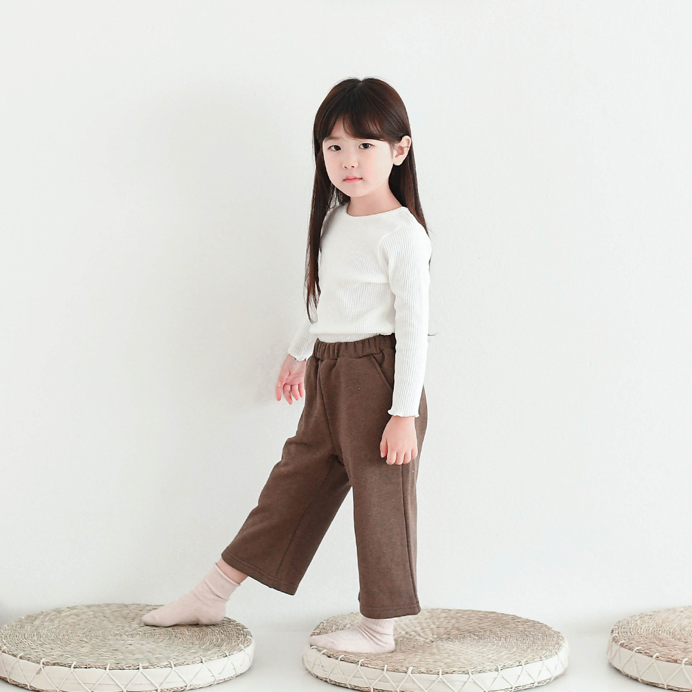 플루토 9부 밴딩 반나팔 슬랙스 여아 아동 브라운 블랙 루즈핏 면 긴바지 - 상세 이미지 5