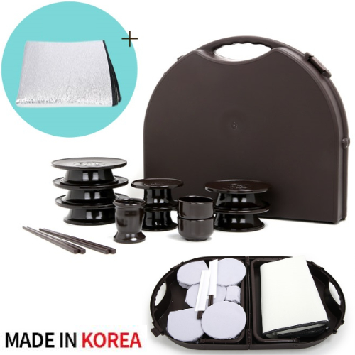 고급 국산 미니 제기세트 휴대용 접이식 제기 목기 가방 산소 성묘용 차례상 소형 제수용품 - 메인 이미지