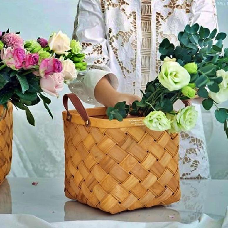 대형 꽃바구니만들기 사각 라탄 바구니 라틴 해초바구니