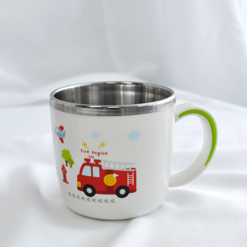 부릉부릉 논슬립 스텐 컵 280ml(그린) 한손컵 자동차 캐릭터 어린이집 유치원 준비물