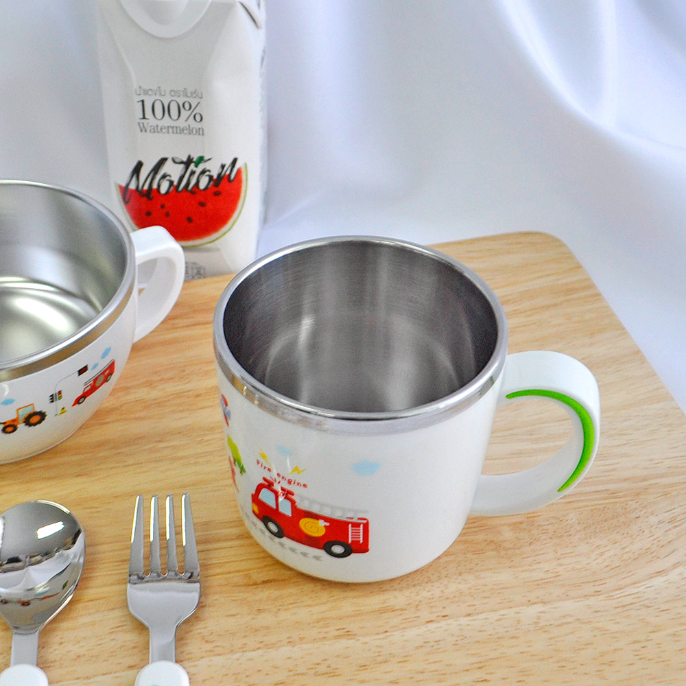 부릉부릉 논슬립 스텐 컵 280ml(그린) 한손컵 자동차 캐릭터 어린이집 유치원 준비물