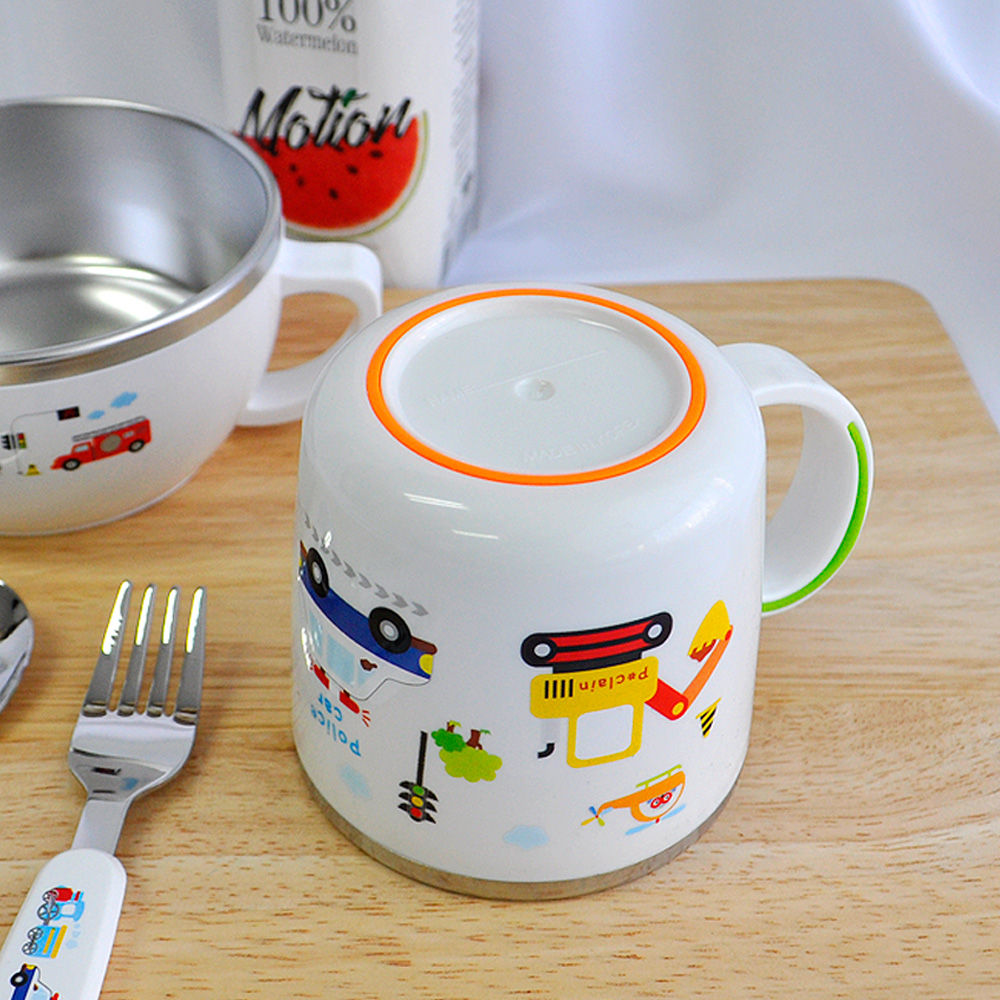 부릉부릉 논슬립 스텐 컵 280ml(그린) 한손컵 자동차 캐릭터 어린이집 유치원 준비물