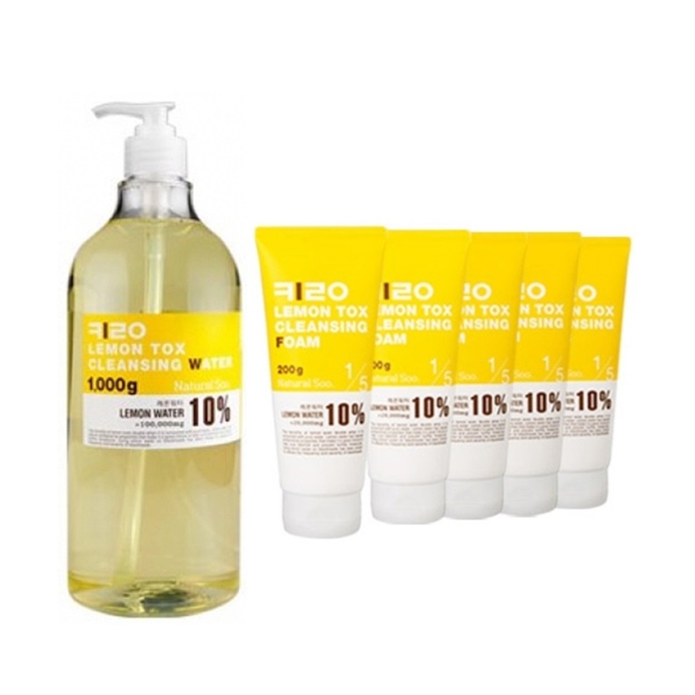 내추럴수 키로 레몬 톡스 클렌징 워터 1000ml 클렌징 폼 200g x 5개 세트 - 상품 이미지