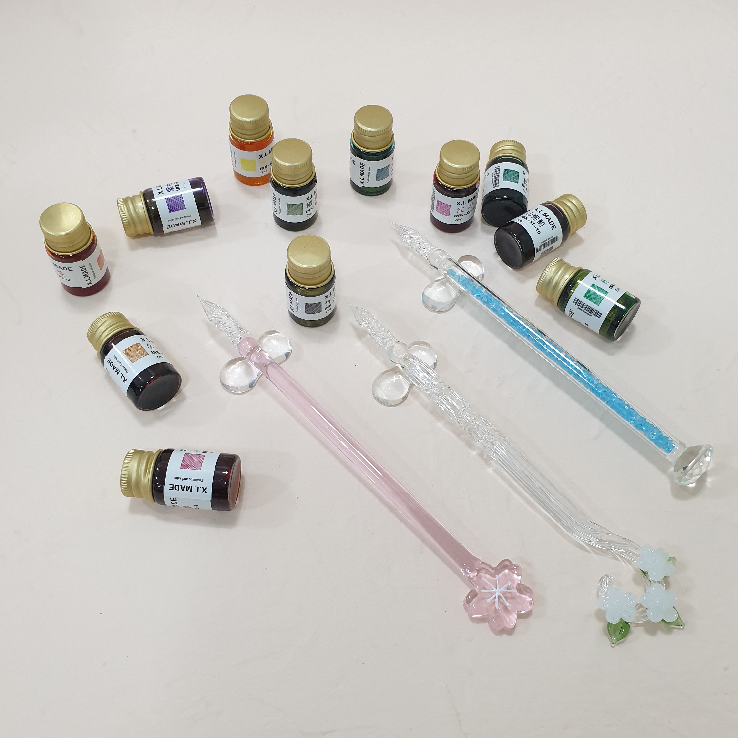 딥펜 유리펜 만년필 캘리그라피 입문 독학에 좋은 컬러 골드펄 12색 잉크 세트 7ml - 상세 이미지 2