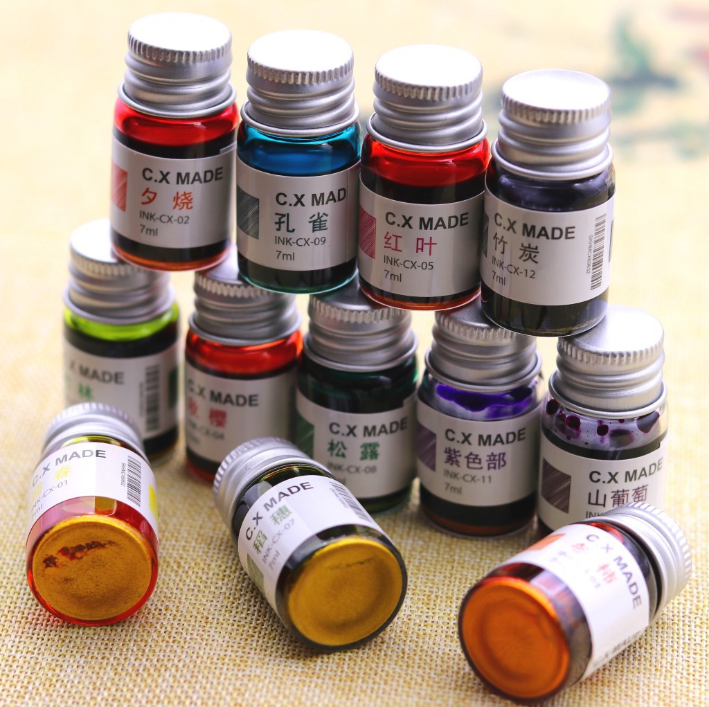 딥펜 유리펜 만년필 캘리그라피 입문 독학에 좋은 컬러 골드펄 12색 잉크 세트 7ml - 상세 이미지 5