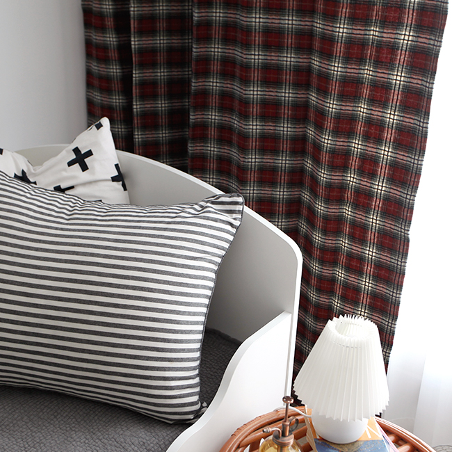 웜체크 기모 아이방 방한커튼 S-가로130x세로150 빈티지 안방 커튼