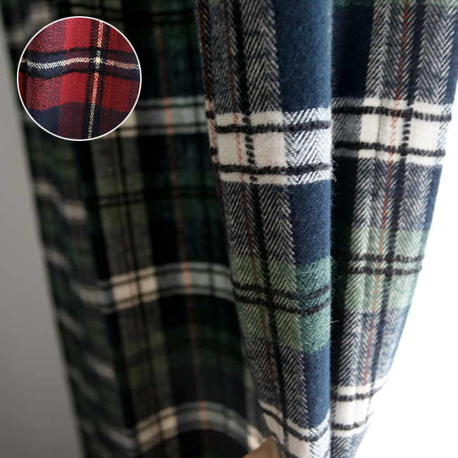 타탄체크 기모 아이방 방한커튼 S-가로130x세로150 빈티지 안방 커튼