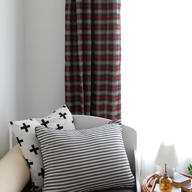 웜체크 기모 아이방 방한커튼 S-가로130x세로150 빈티지 안방 커튼