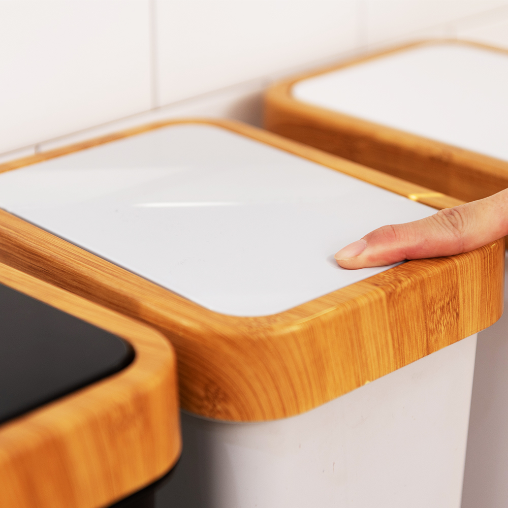 씨에스리빙 뱀부 원터치휴지통 종량제쓰레기통 사각 5L 블랙 - 상세 이미지 3