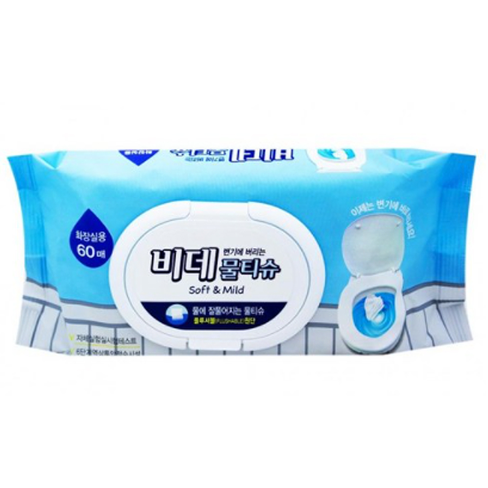 샤인 비데 물 티슈 60매 화장실 용 에풀어지는 비데용 - 상품 이미지