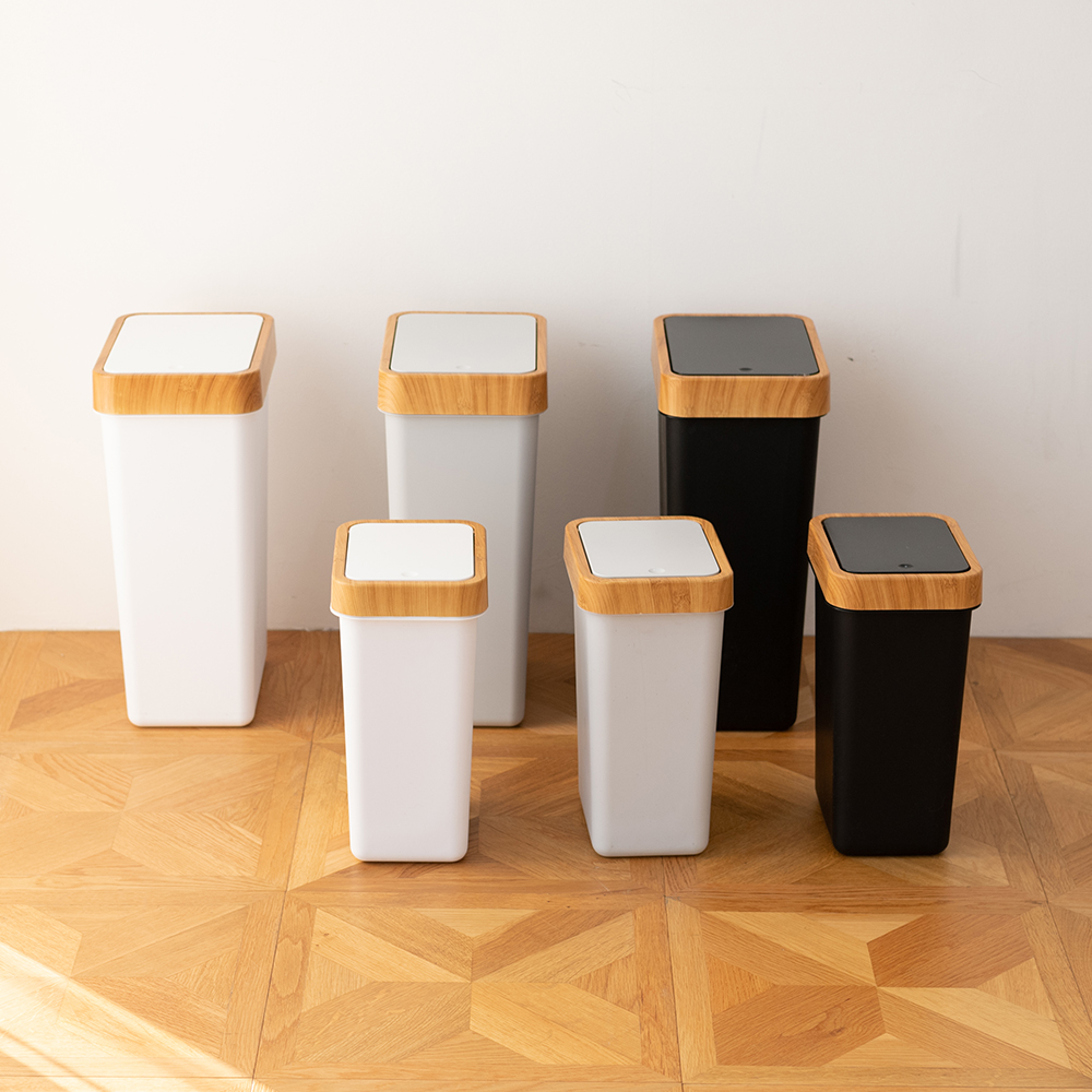 씨에스리빙 뱀부 원터치휴지통 종량제쓰레기통 사각 5L 블랙 - 상세 이미지 2