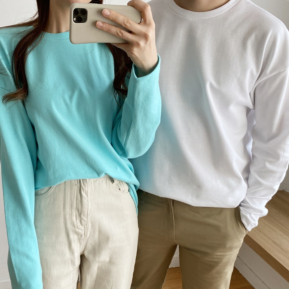 21컬러 남녀공용 특양면 긴팔 티셔츠 남자 빅사이즈 파란색 흰티 면티 L부터5XL까지 - 상품 이미지