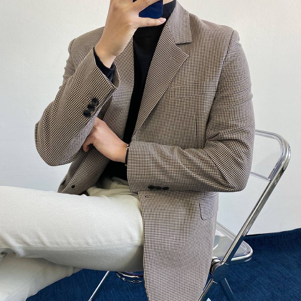 하운드투스자켓 남자 하운드 갈색 체크 블레이져 자켓 - 상세 이미지 5