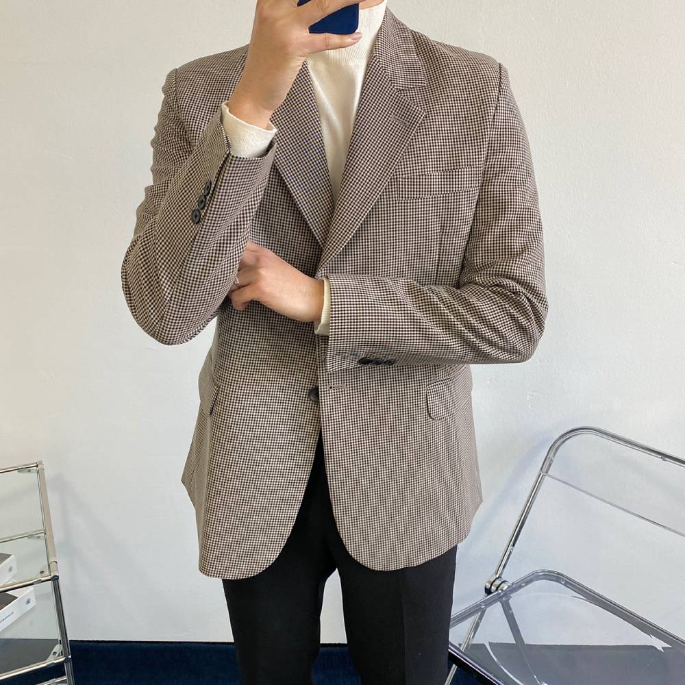 하운드투스자켓 남자 하운드 갈색 체크 블레이져 자켓 - 상세 이미지 2