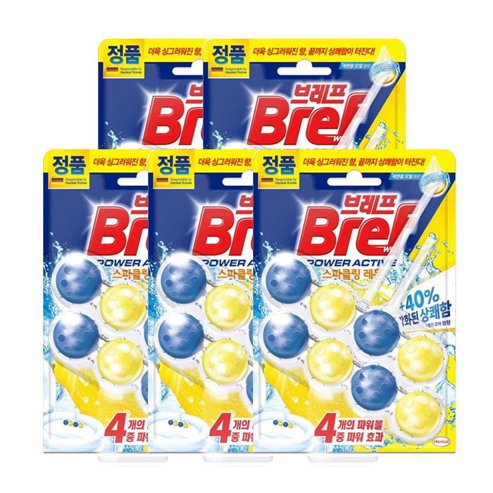 헨켈 브레프 파워 액티브 변기세정제 50gx2입 스파클링 레몬 X5개