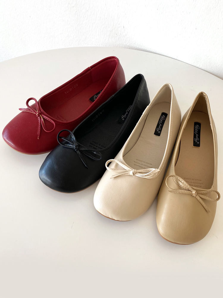 발편한플랫 리본 여성플랫슈즈 둥근코 쿠션 가죽 단화