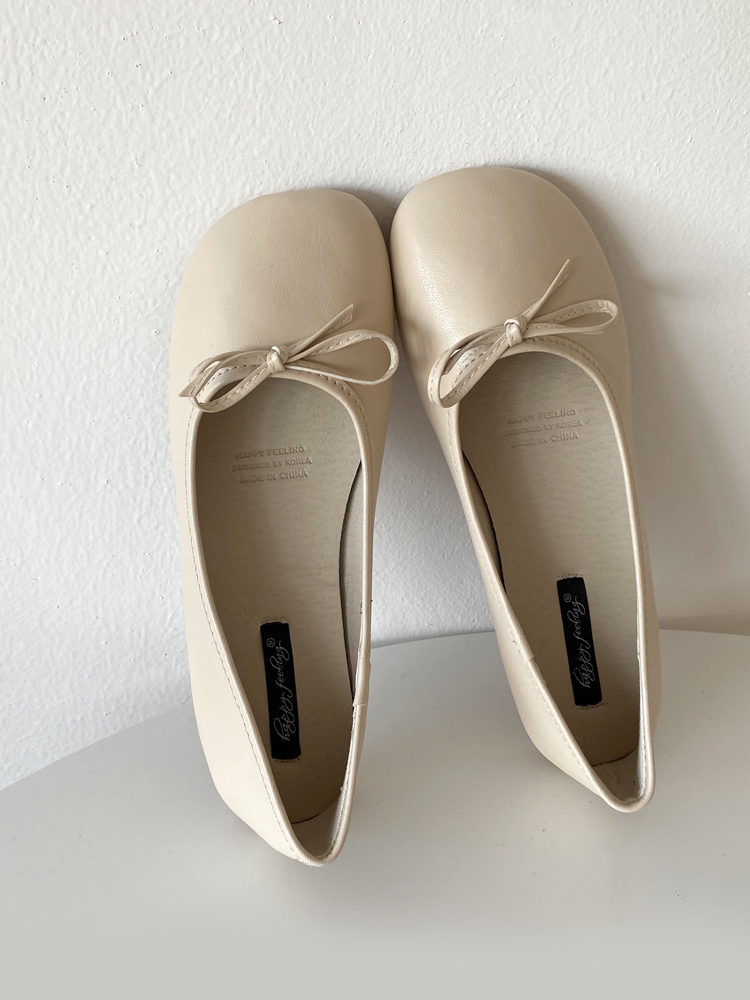 발편한플랫 리본 여성플랫슈즈 둥근코 쿠션 가죽 단화