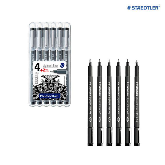 [스테들러] 피그먼트라이너 308 SB6P 4+2세트 0.05-0.8mm - 상품 이미지