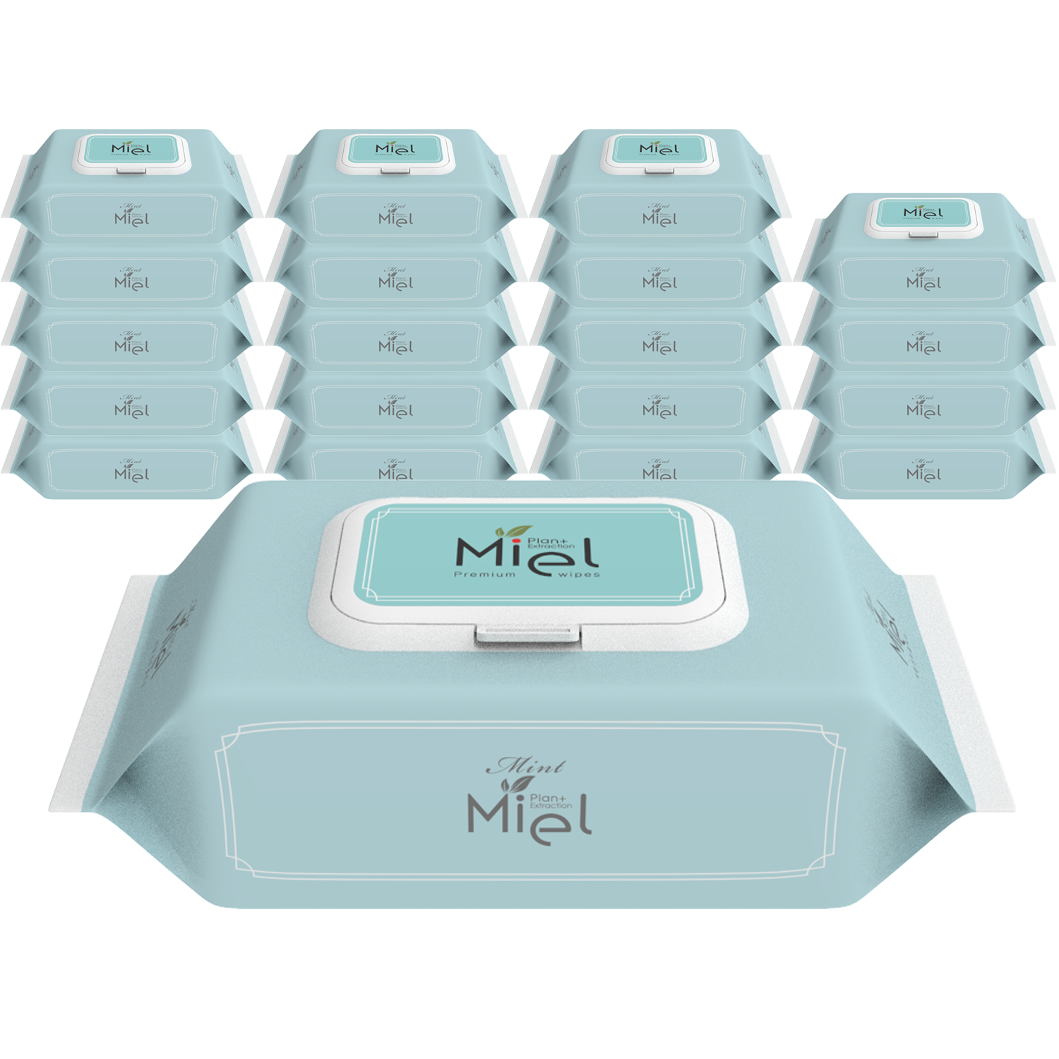 미엘 민트 아기물티슈 캡형 100매 20팩 히알루론산 플레인 35g