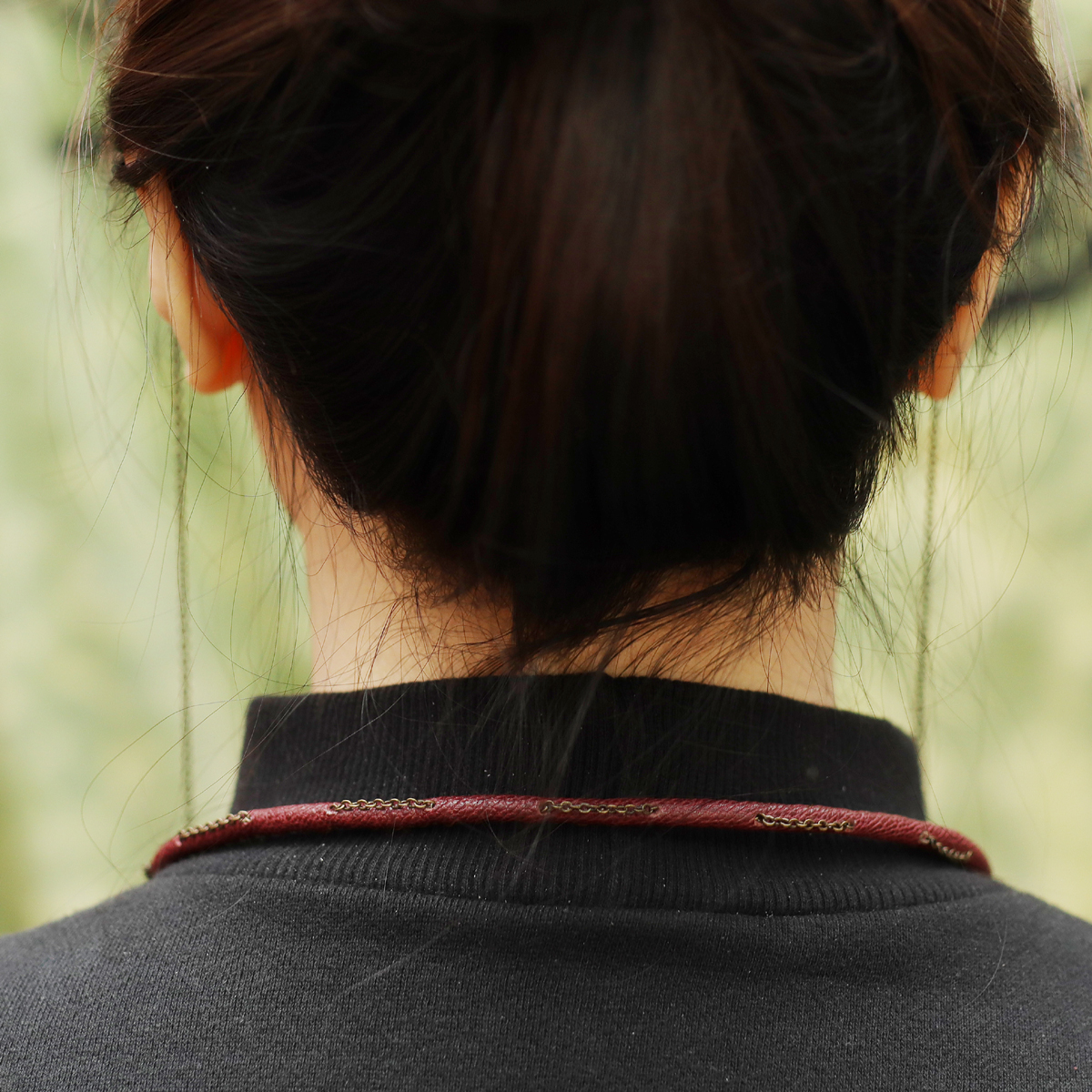 가죽 안경줄 체인을 버건디가죽으로 감싼 교체형 스트랩 걸이 선글라스 - 상세 이미지 2