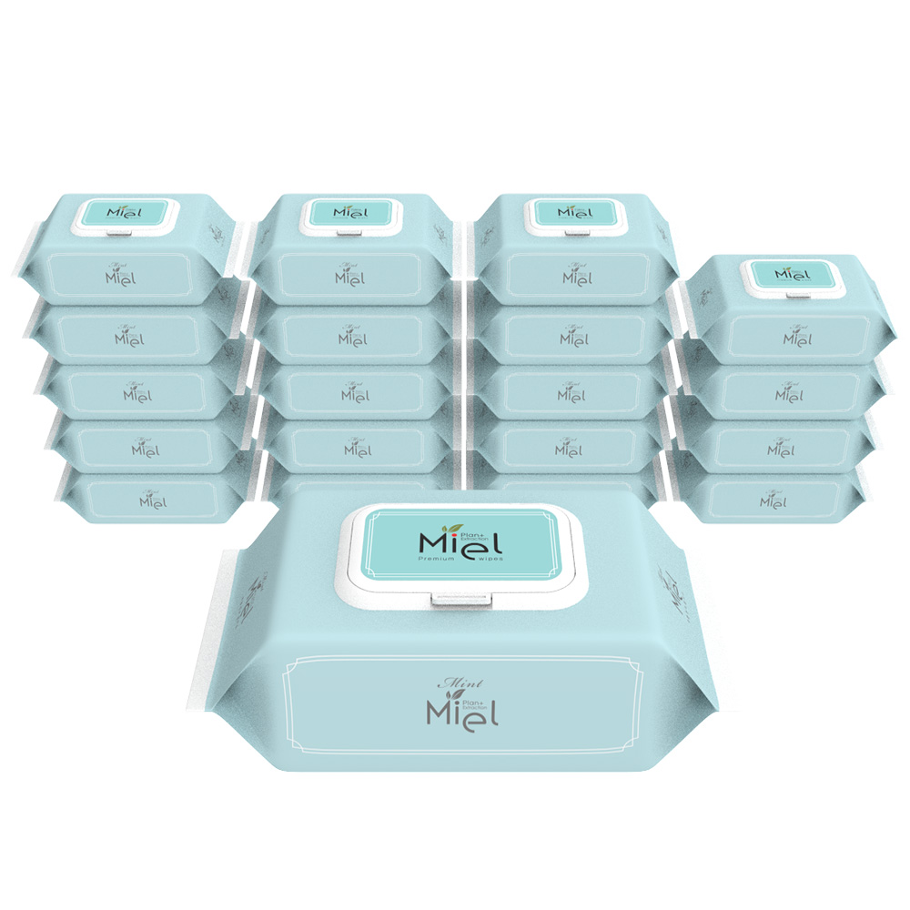 미엘 민트 아기물티슈 캡형 100매 20팩 히알루론산 플레인 35g
