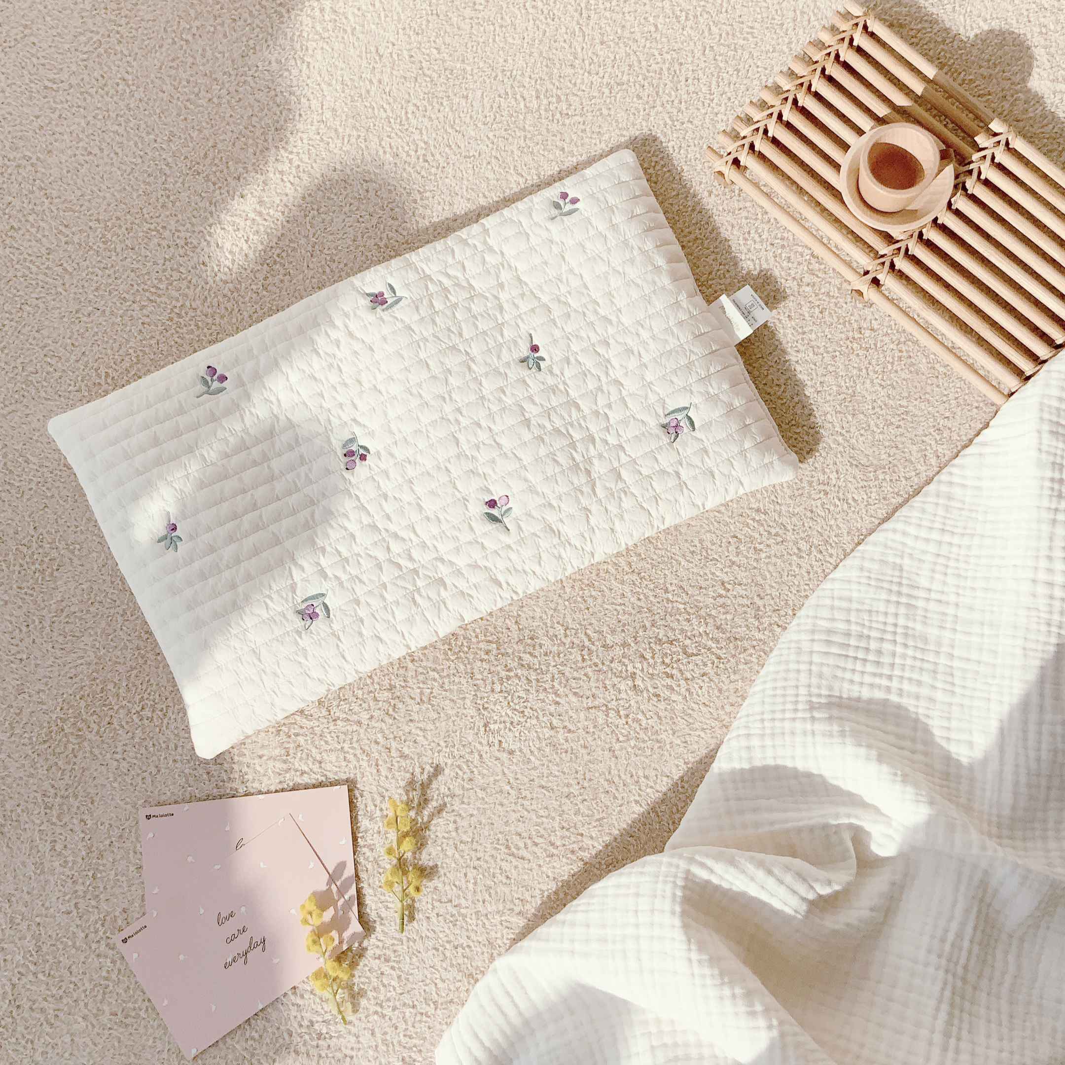 마롤로뜨 아기베개 누빔 씬필로우 유아 신생아 돌 낮은베개 나염 초코베어