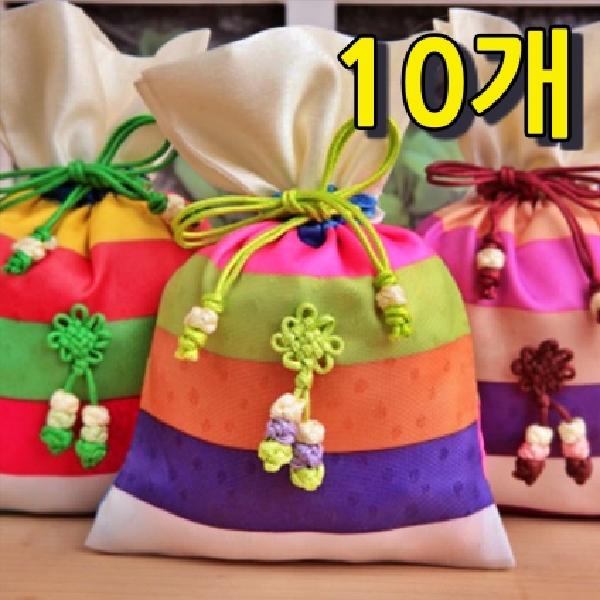 색동 복주머니 10개 묶음(색상랜덤) 새해 설날 복조리 한국 전통 외국인 선물 - 상품 이미지