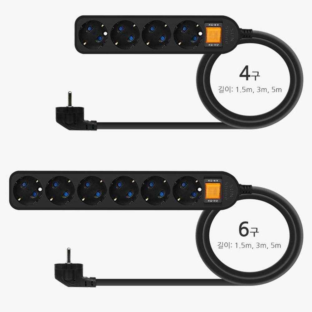 고용량멀티탭 블랙 고전압 고전력 국산 안전 컴퓨터 공업용 에어컨용 고압 콘센트4구1.5m 이미지 3
