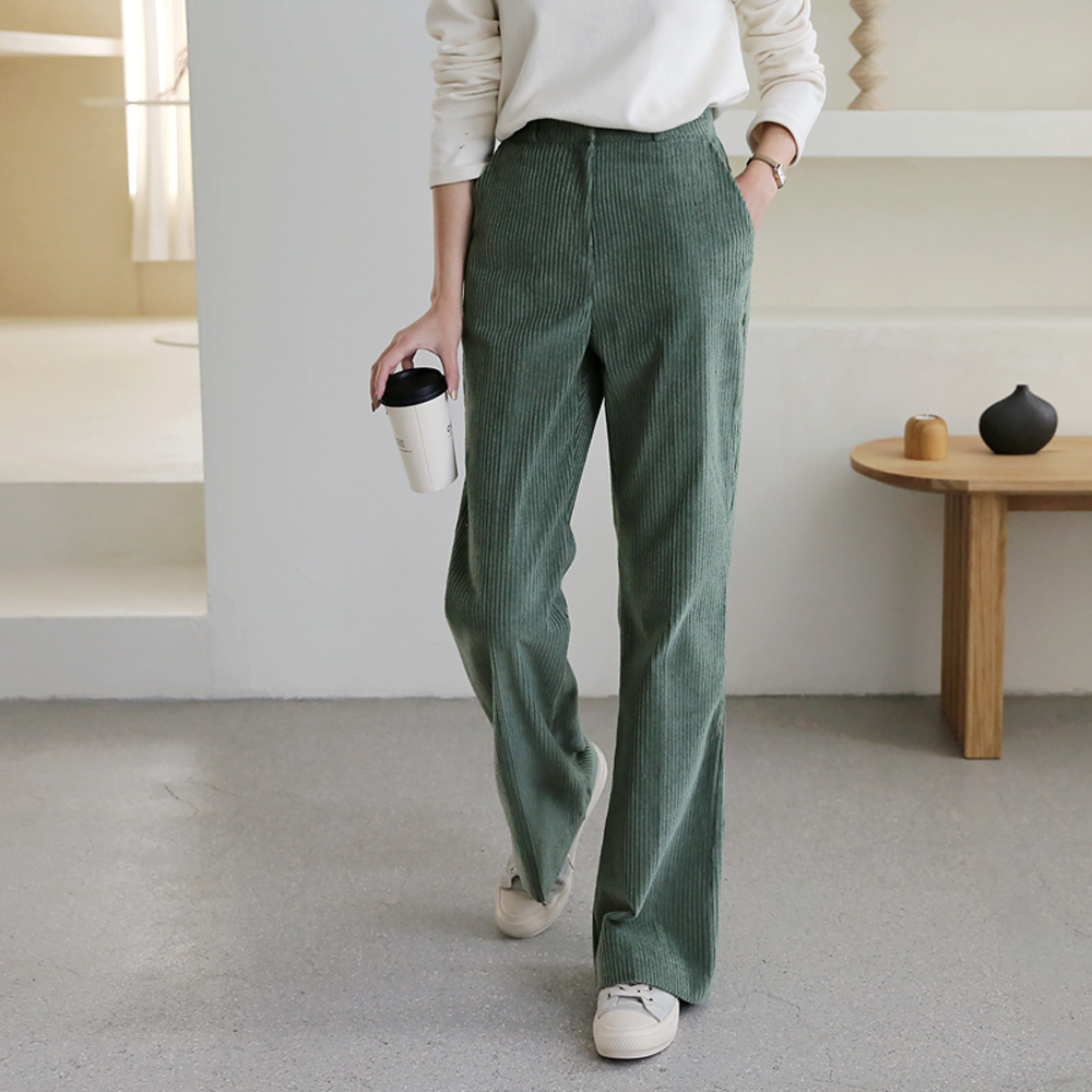 하이웨스트 코듀로이 팬츠 코튼 통바지 여성와이드슬랙스 세미 와이드팬츠 여자 가을 겨울바지 - 상세 이미지 3