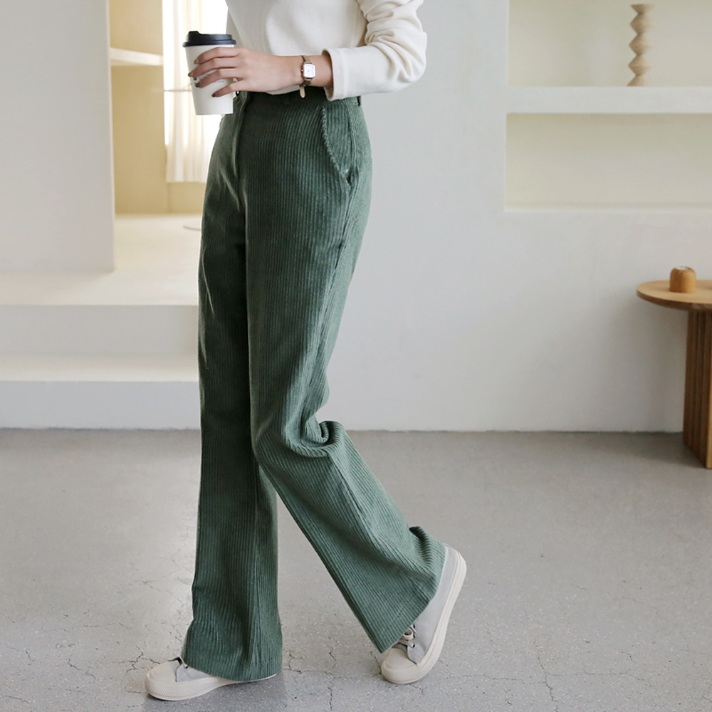 하이웨스트 코듀로이 팬츠 코튼 통바지 여성와이드슬랙스 세미 와이드팬츠 여자 가을 겨울바지 - 상세 이미지 4