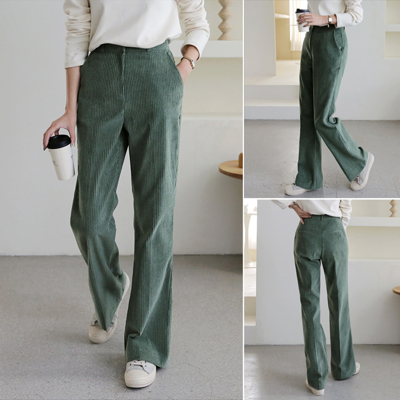 하이웨스트 코듀로이 팬츠 코튼 통바지 여성와이드슬랙스 세미 와이드팬츠 여자 가을 겨울바지