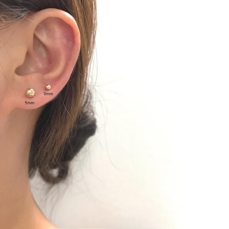 14k 베이직 골드 볼 피어싱 - 귀걸이겸용 얇은피어싱 2mm 3mm 4mm 5mm 심플 - 상세 이미지 5