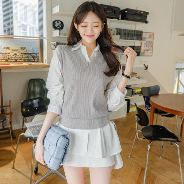 (탄탄짜임레이어드템) 브이넥 베이직 니트 베스트 vs215