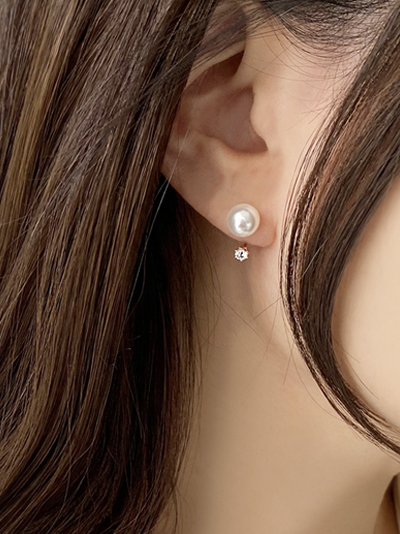 (무배/실버925) 투웨이 스왈 진주 큐빅 드롭귀걸이