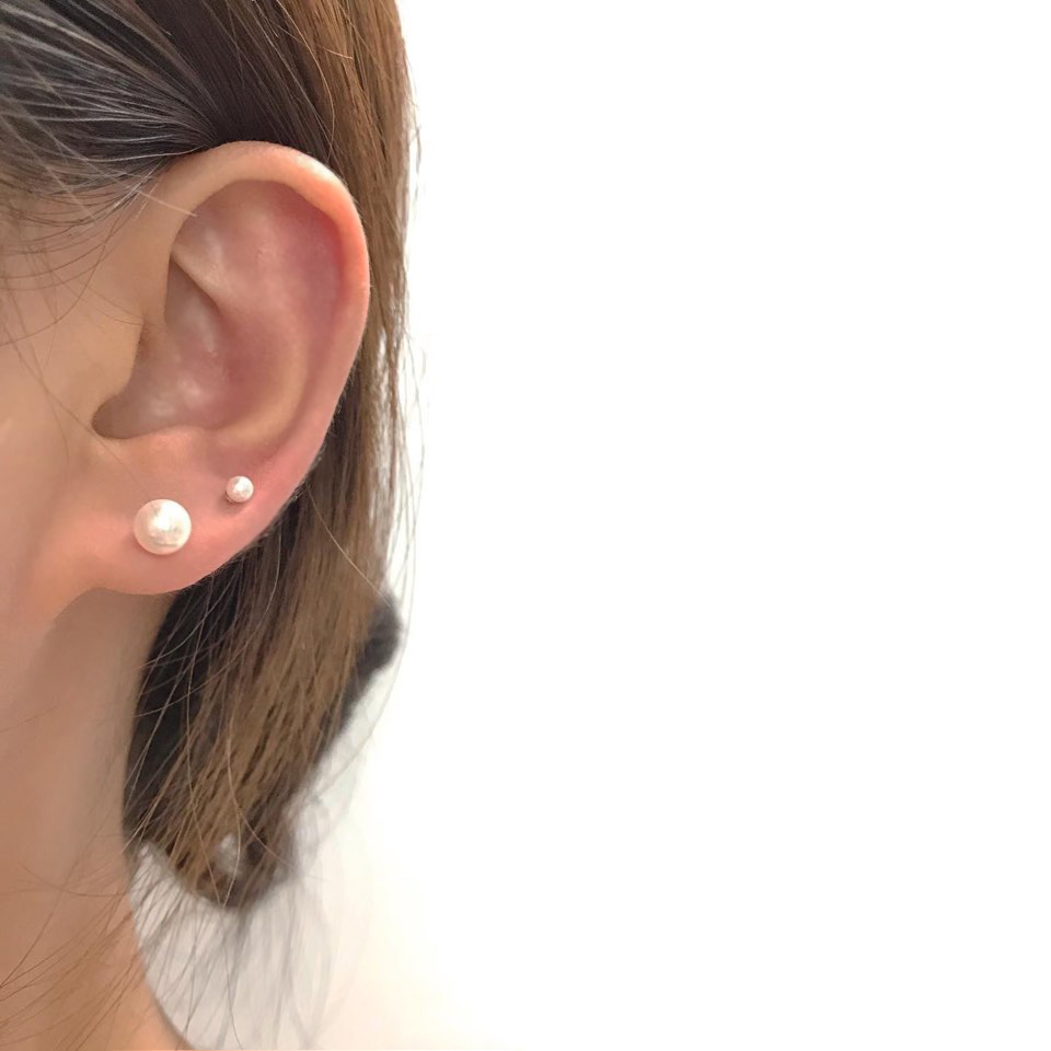 14k 스와로브스키 진주 피어싱 - 얇은피어싱 3, 4, 5, 6 mm - 상세 이미지 5