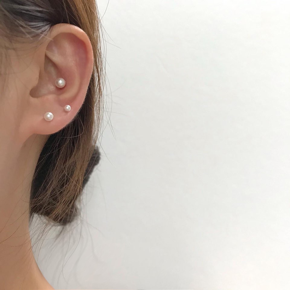 14k 스와로브스키 진주 피어싱 - 얇은피어싱 3, 4, 5, 6 mm - 상세 이미지 2