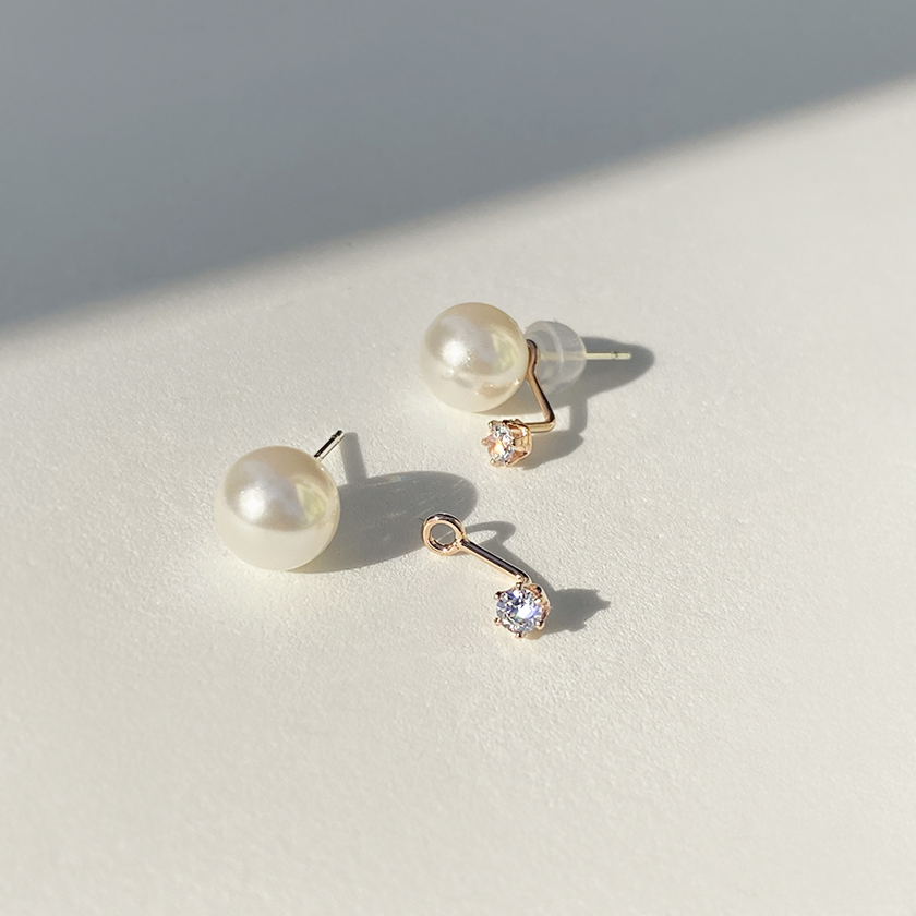 (무배/실버925) 투웨이 스왈 진주 큐빅 드롭귀걸이