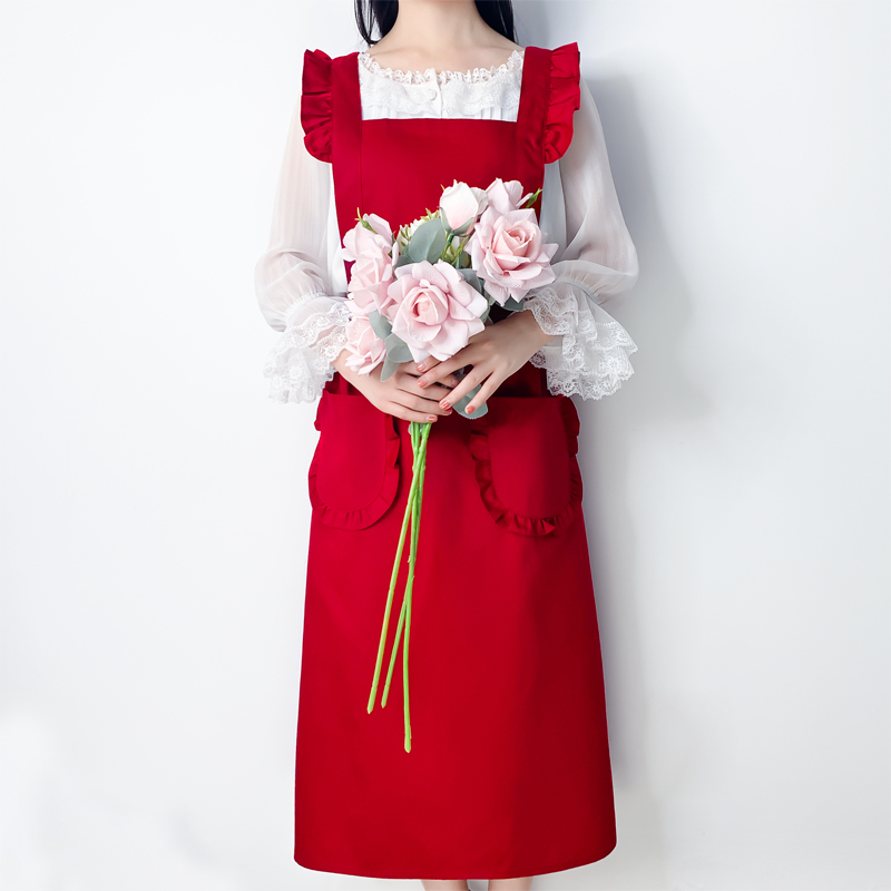 예쁜 원피스형 앞치마 카페 프릴 롱 공방 꽃집 어린이집 교사 가정용 미용 에이프런