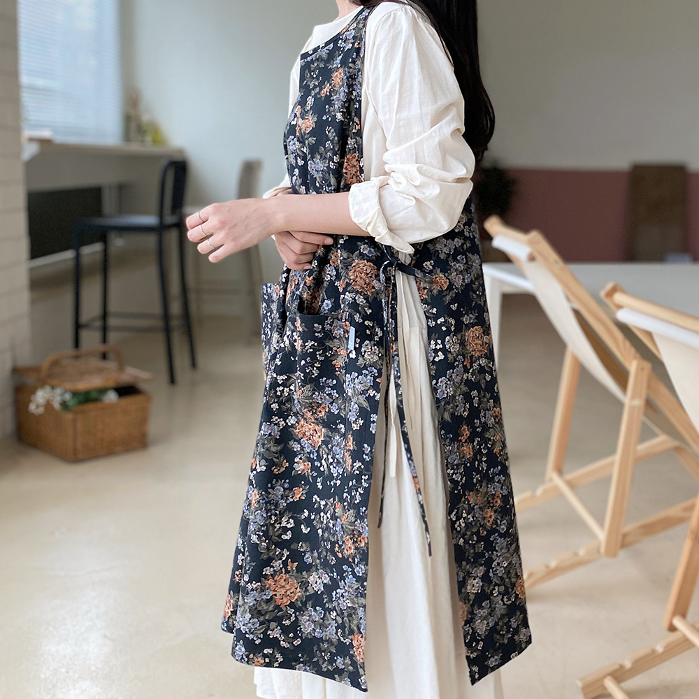 한스데이 플라워 롱 트임 앞치마 어린이집 유치원 원피스 에이프런 보라낙엽