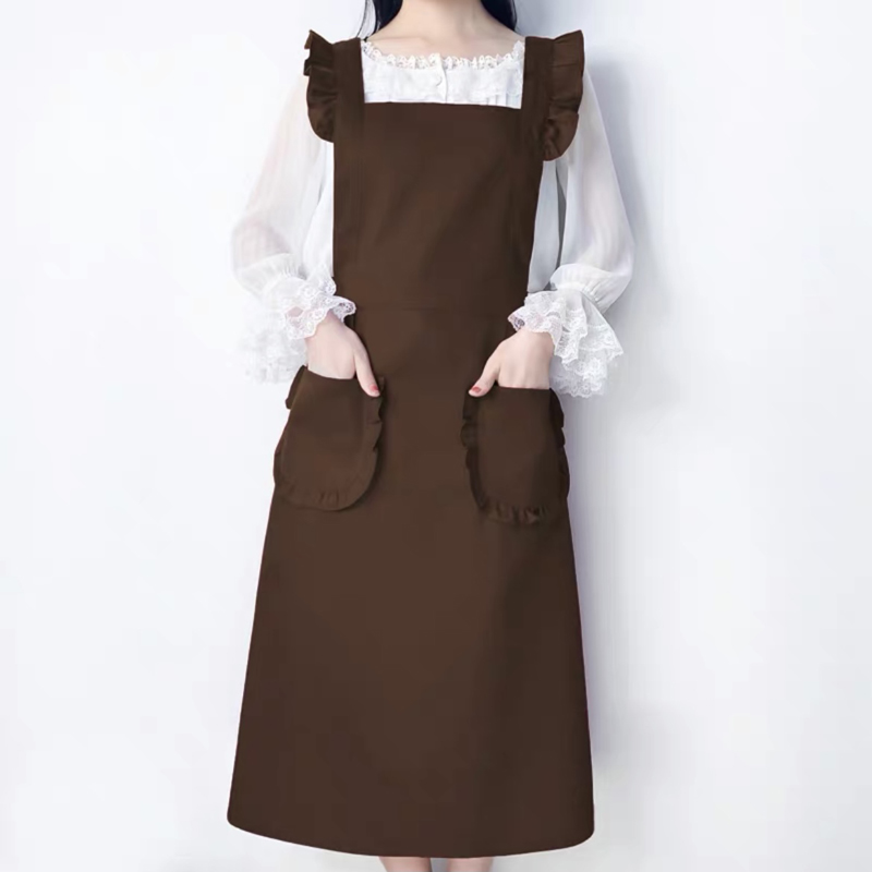 예쁜 원피스형 앞치마 카페 프릴 롱 공방 꽃집 어린이집 교사 가정용 미용 에이프런