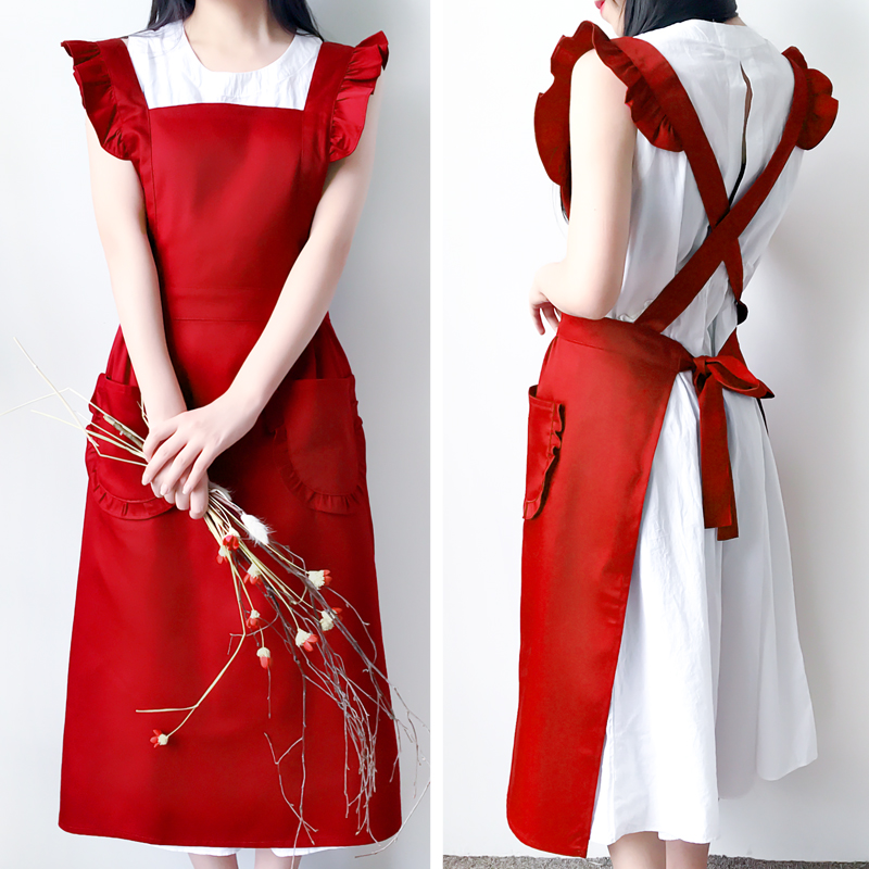 예쁜 원피스형 앞치마 카페 프릴 롱 공방 꽃집 어린이집 교사 가정용 미용 에이프런