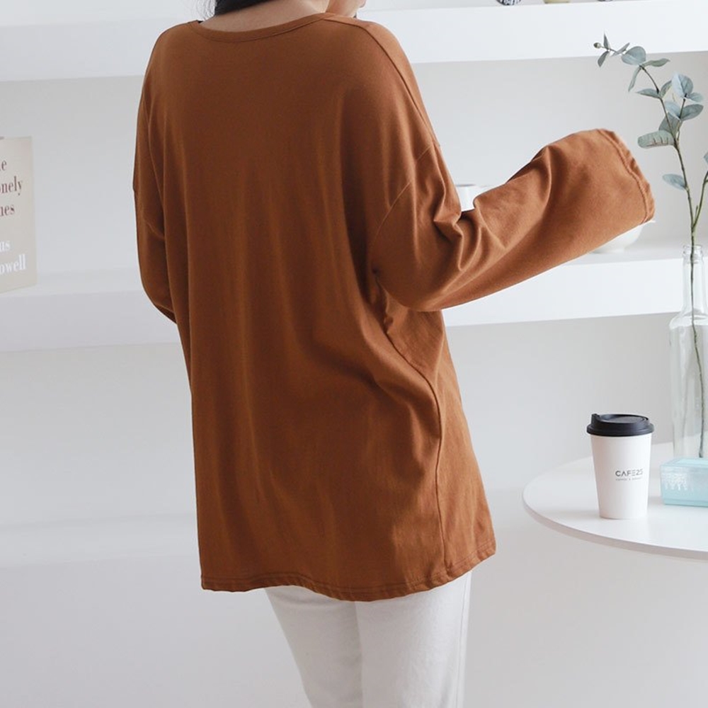 기본티 브이넥티 여성 가을 봄 무지 빅사이즈 이너 레이어드 긴팔 티셔츠 - 상세 이미지 5