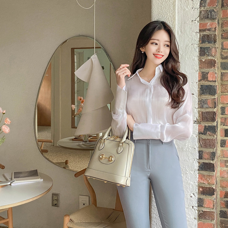 새틴 시스루 와이드 커프스 블라우스 bs5676 - 상세 이미지 3