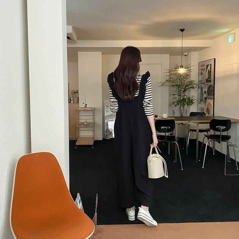 (국내제작)꾸안꾸 무드의 프릴서스펜더로 포인트를 준 와이드핏 데일리 점프슈트 op10682 이미지 6